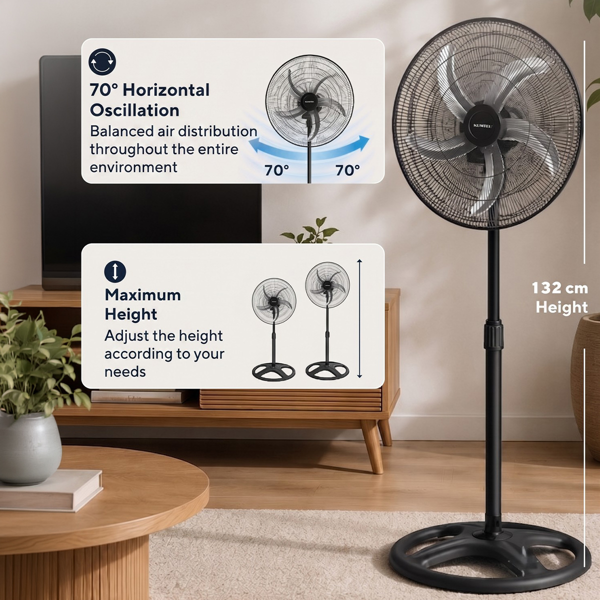 Ventilatore 3 in 1 con oscillazione e piantana Calven