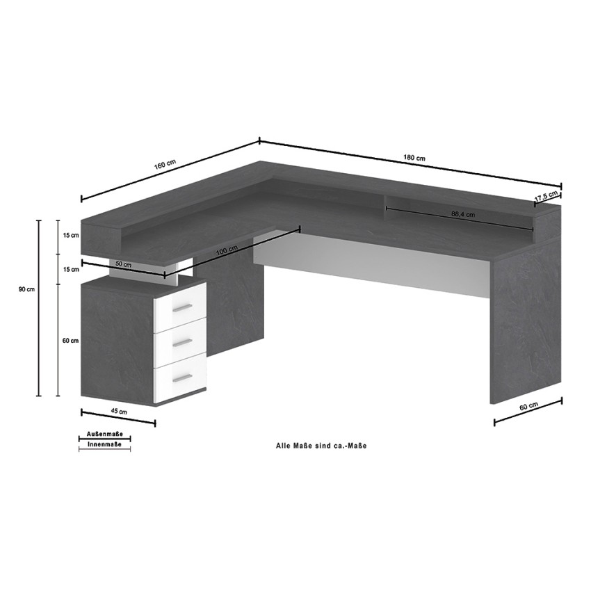 Corner Office Desk with 3 Drawers and Riser New Selina A-S Plus — 10
