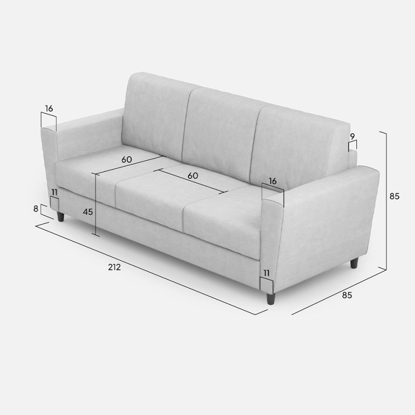 Modern 3-seater fabric sofa 212cm removable cover Yasel 180 Itamoby — 9