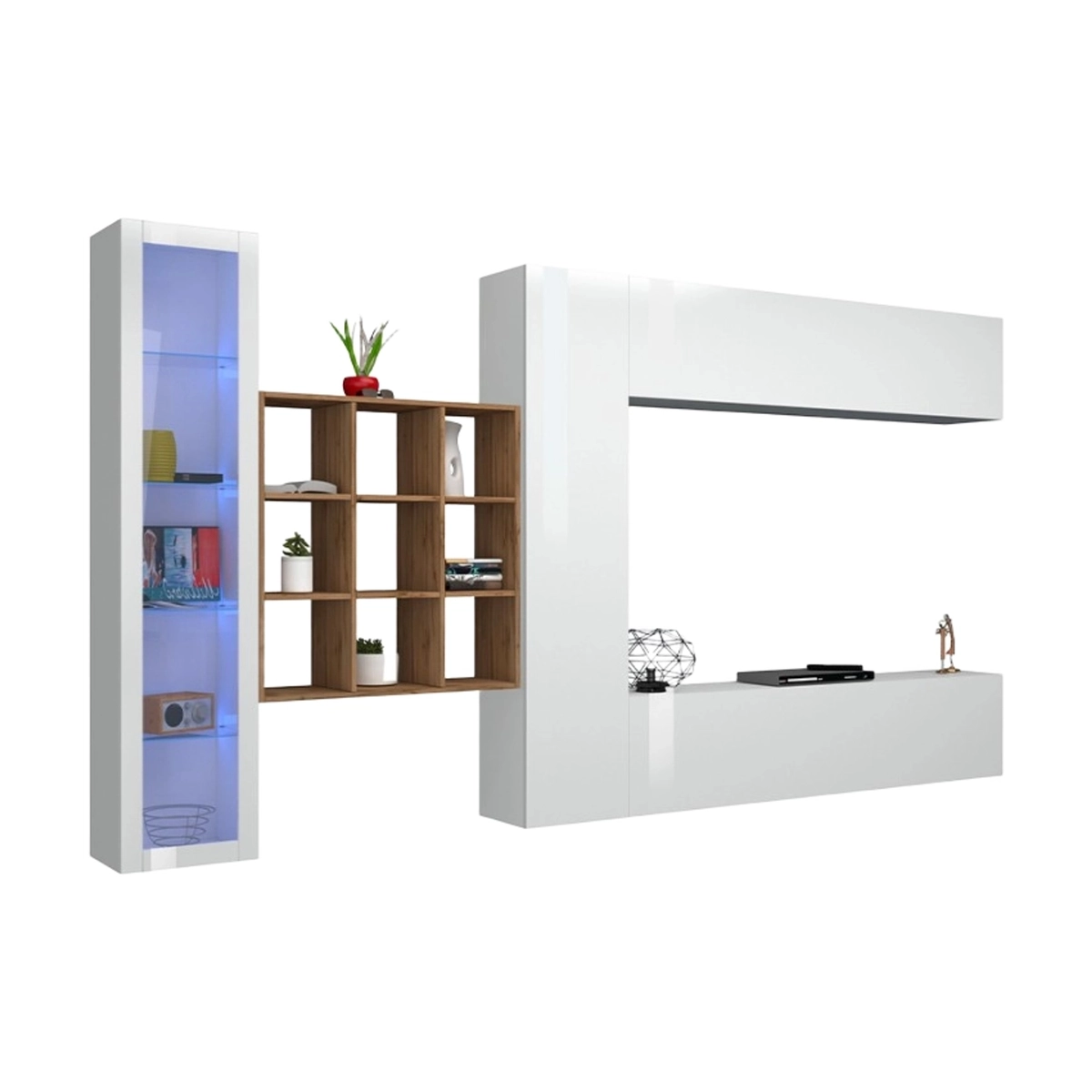 Modern Wall Unit with TV Cabinet Showcase and Bookcase Femir WH — 6