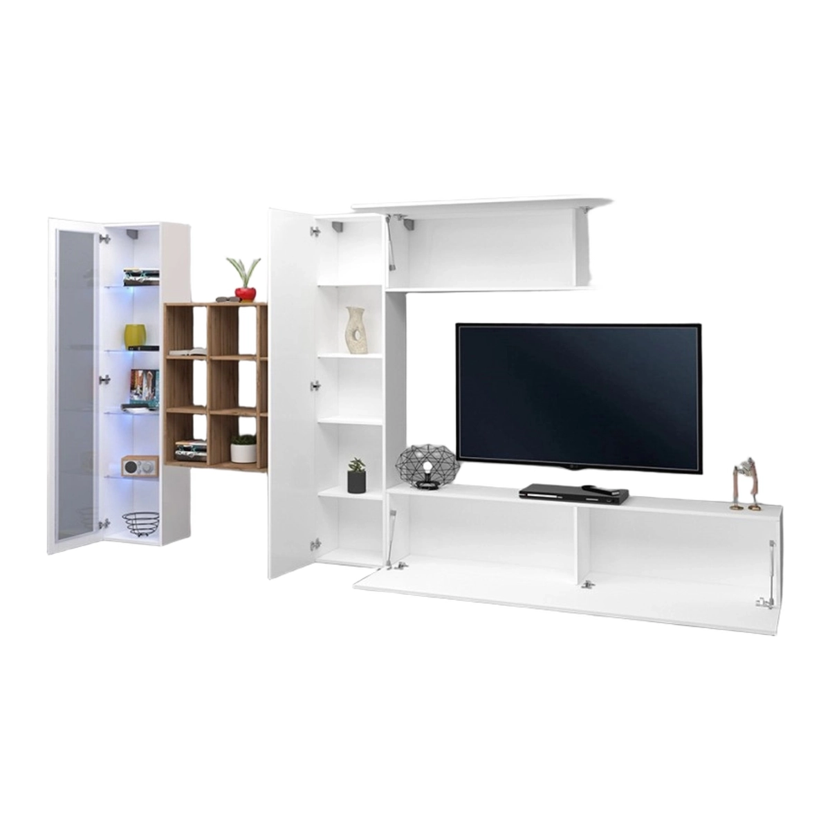 Modern Wall Unit with TV Cabinet Showcase and Bookcase Femir WH — 8
