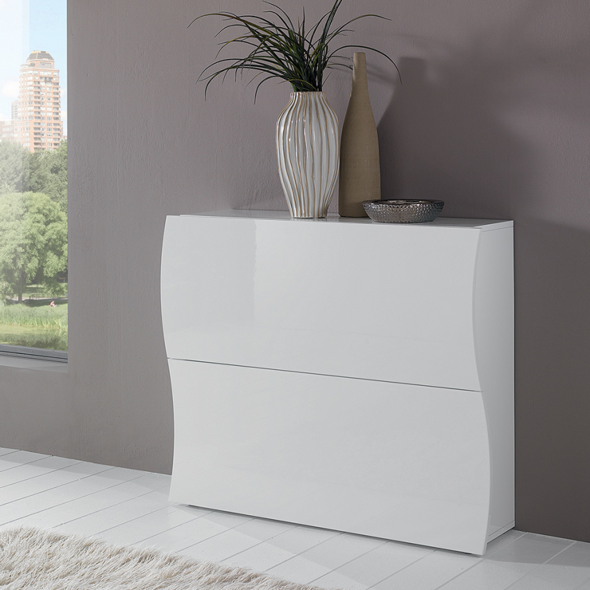 Onda S Shoe Cabinet, 2 Doors, Holds 16 Pairs, High Gloss White — 3