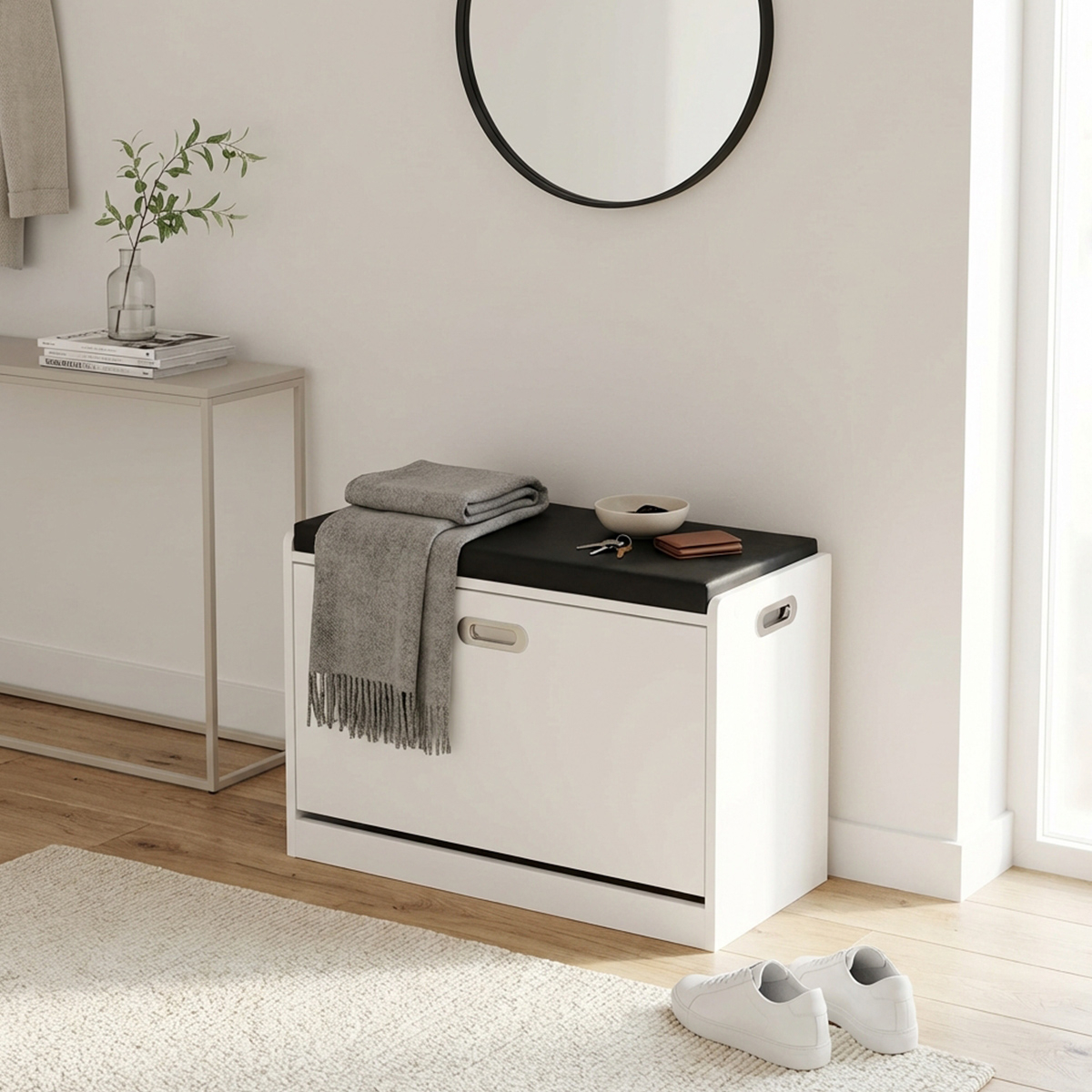 Jacklyn Wooden Space-Saving Shoe Cabinet with Padded Bench — 2