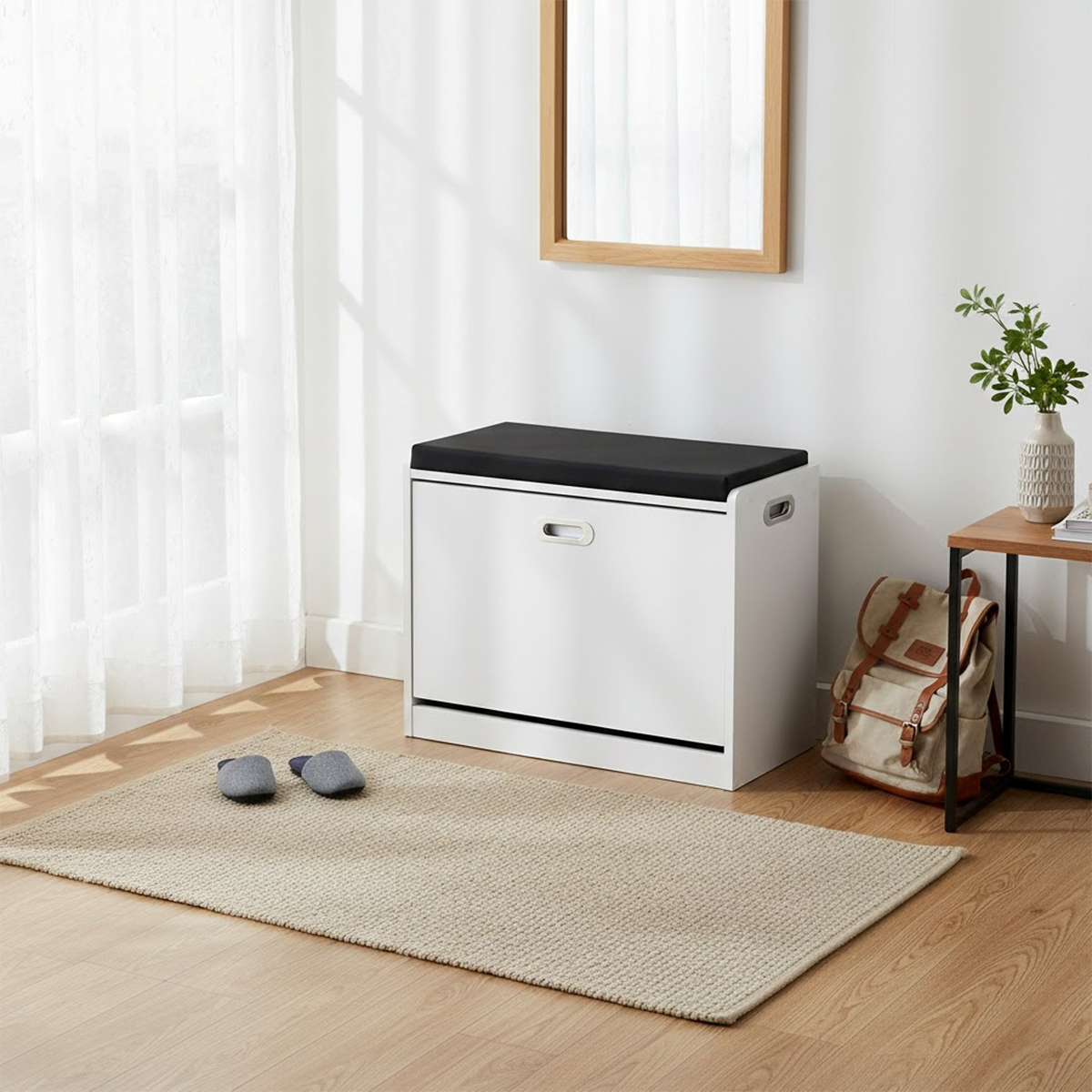 Jacklyn Wooden Space-Saving Shoe Cabinet with Padded Bench — 3