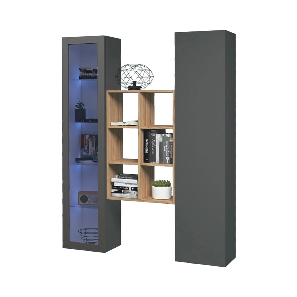 Teret RT Modern Wall Unit with Display Cabinet, Wardrobe and Bookcase — 5