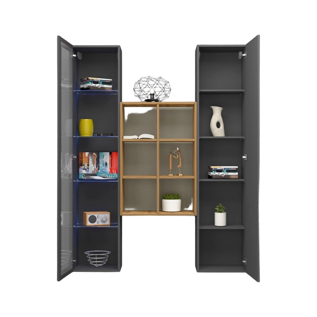 Teret RT Modern Wall Unit with Display Cabinet, Wardrobe and Bookcase — 6