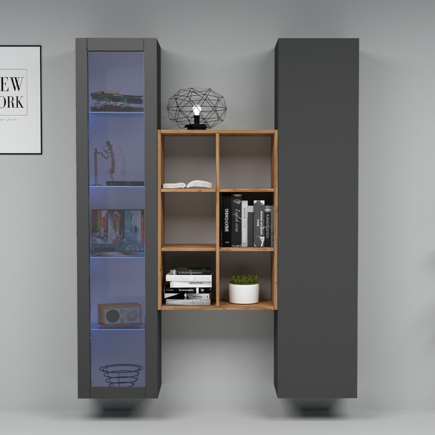 Teret RT Modern Wall Unit with Display Cabinet, Wardrobe and Bookcase — 3