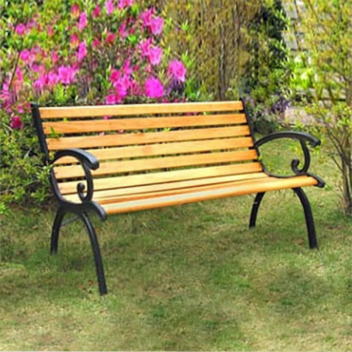 Real 2-Seater Garden Bench in Wood and Cast Iron — 2