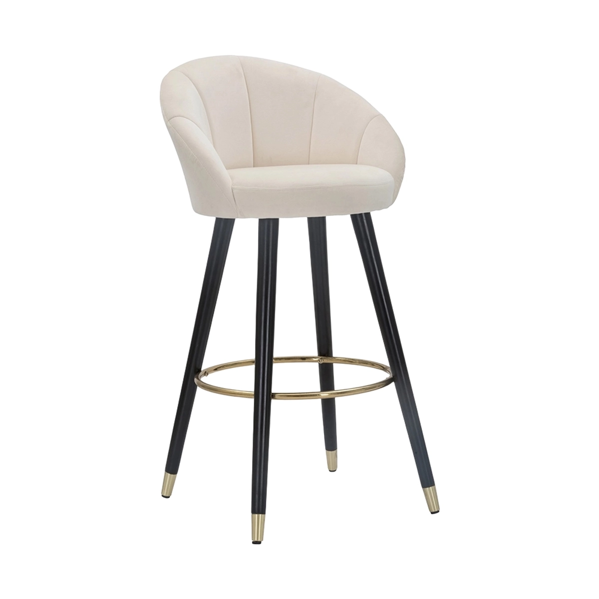Bar & Kitchen Velvet Stool with Black Wooden Legs & Gold Accents h80cm Prague — 3