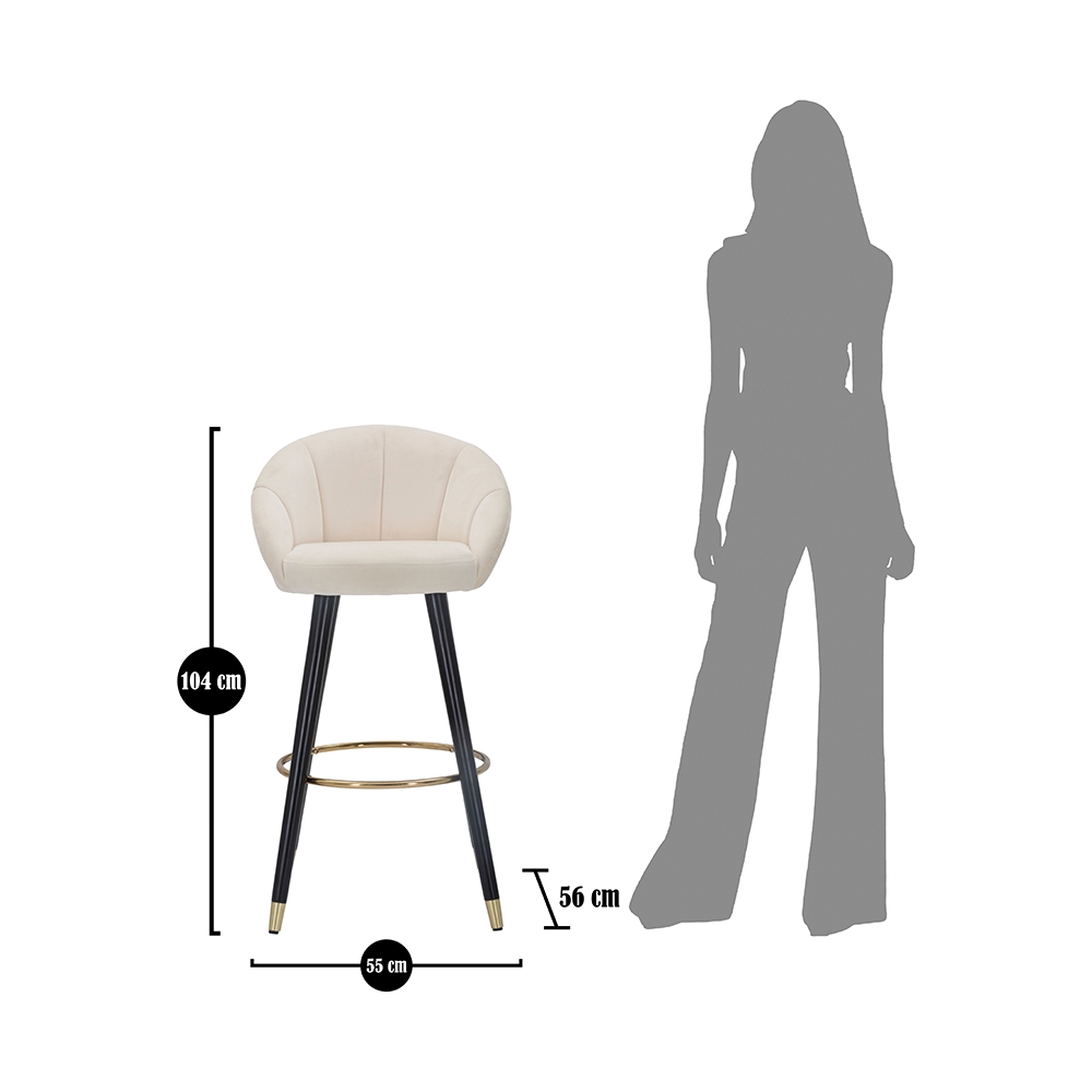 Bar & Kitchen Velvet Stool with Black Wooden Legs & Gold Accents h80cm Prague — 11