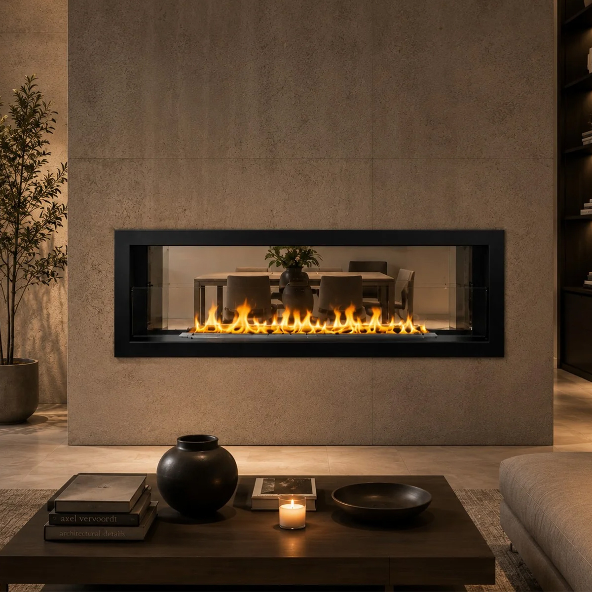 Double sided built in bioethanol fireplace Divina Fire Montefalco 120 — 2