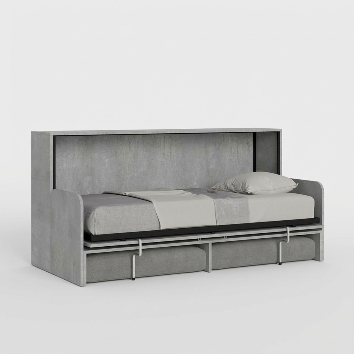 Single Foldaway Murphy Bed with Sofa Cement Grey Kando Sof MCM Itamoby — 1