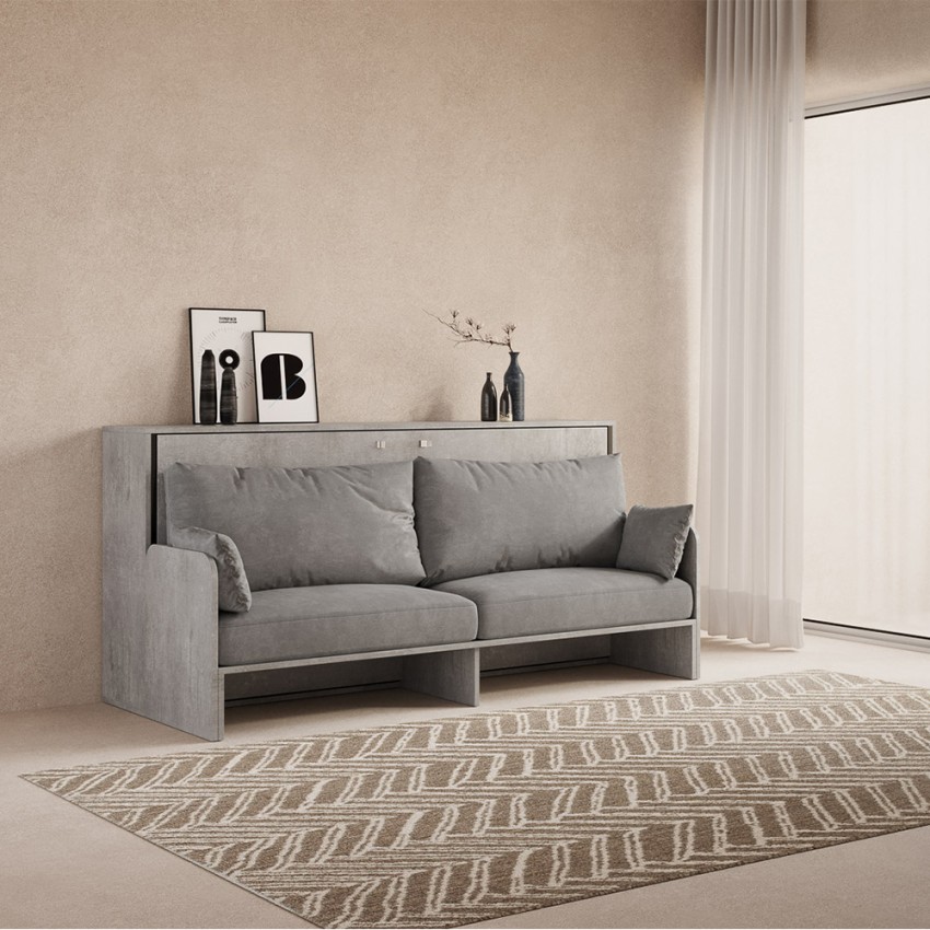 Single Foldaway Murphy Bed with Sofa Cement Grey Kando Sof MCM Itamoby — 2