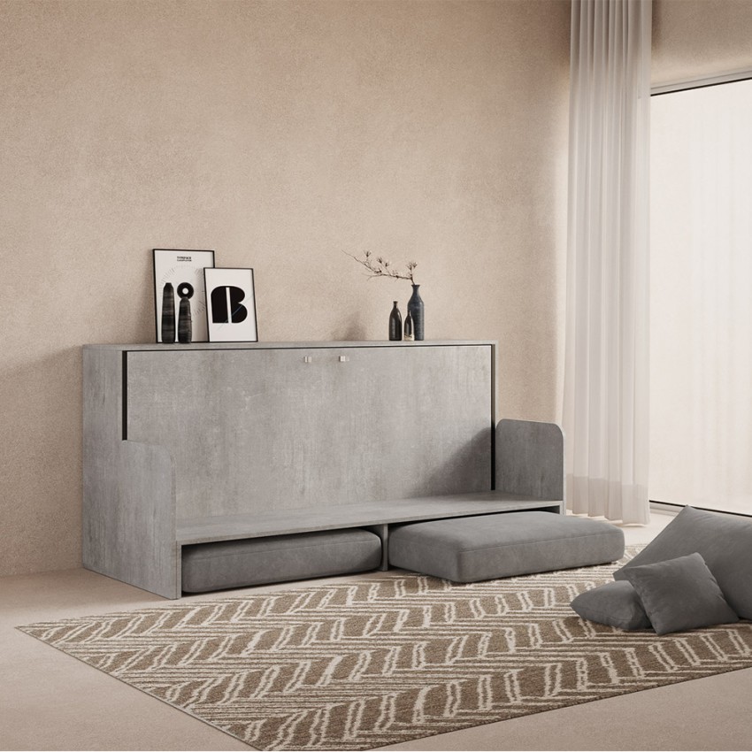 Single Foldaway Murphy Bed with Sofa Cement Grey Kando Sof MCM Itamoby — 5