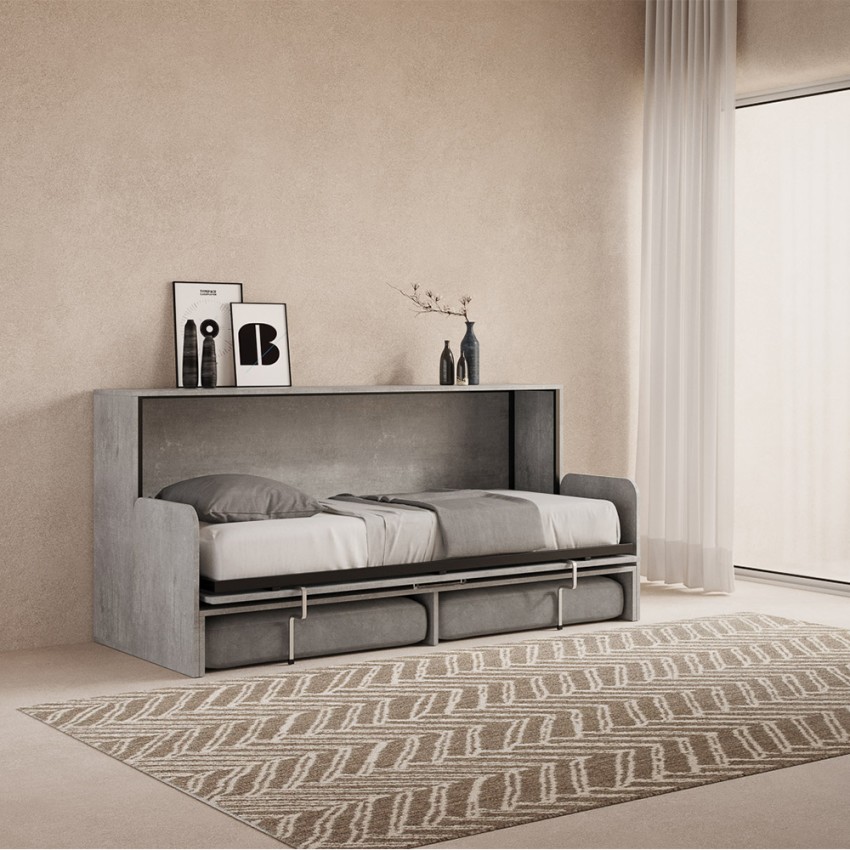 Single Foldaway Murphy Bed with Sofa Cement Grey Kando Sof MCM Itamoby — 4