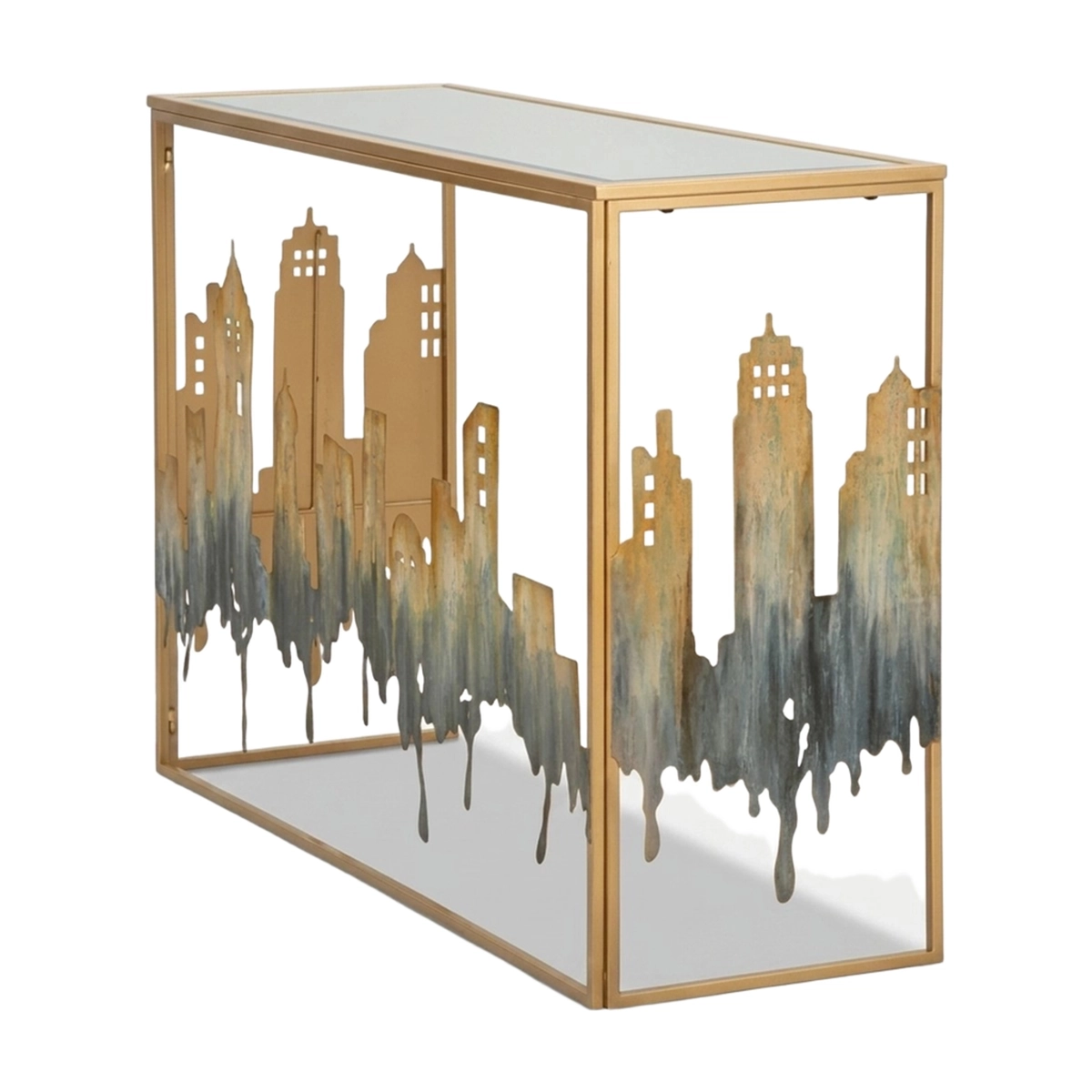 City Rectangular Entryway Console Table in Metallo and Mirror Glass — 6
