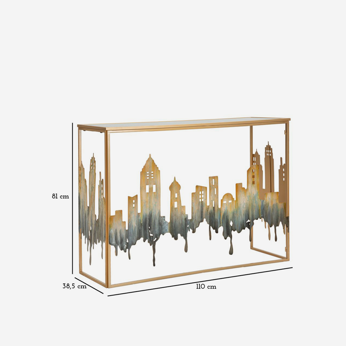 City Rectangular Entryway Console Table in Metallo and Mirror Glass — 4