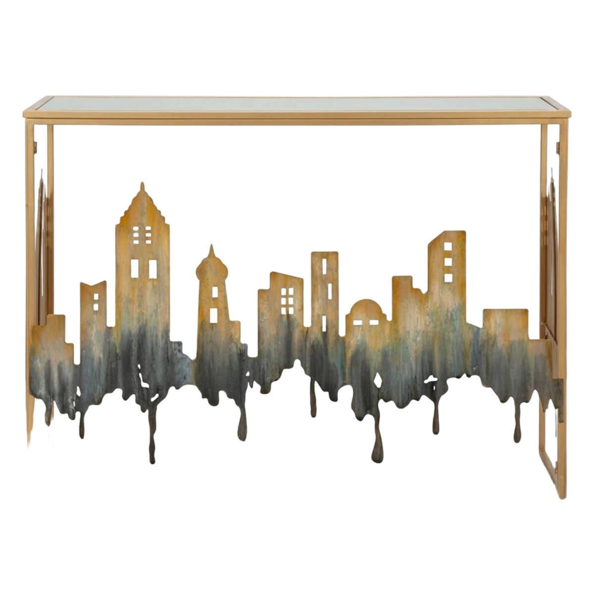 City Rectangular Entryway Console Table in Metallo and Mirror Glass — 9