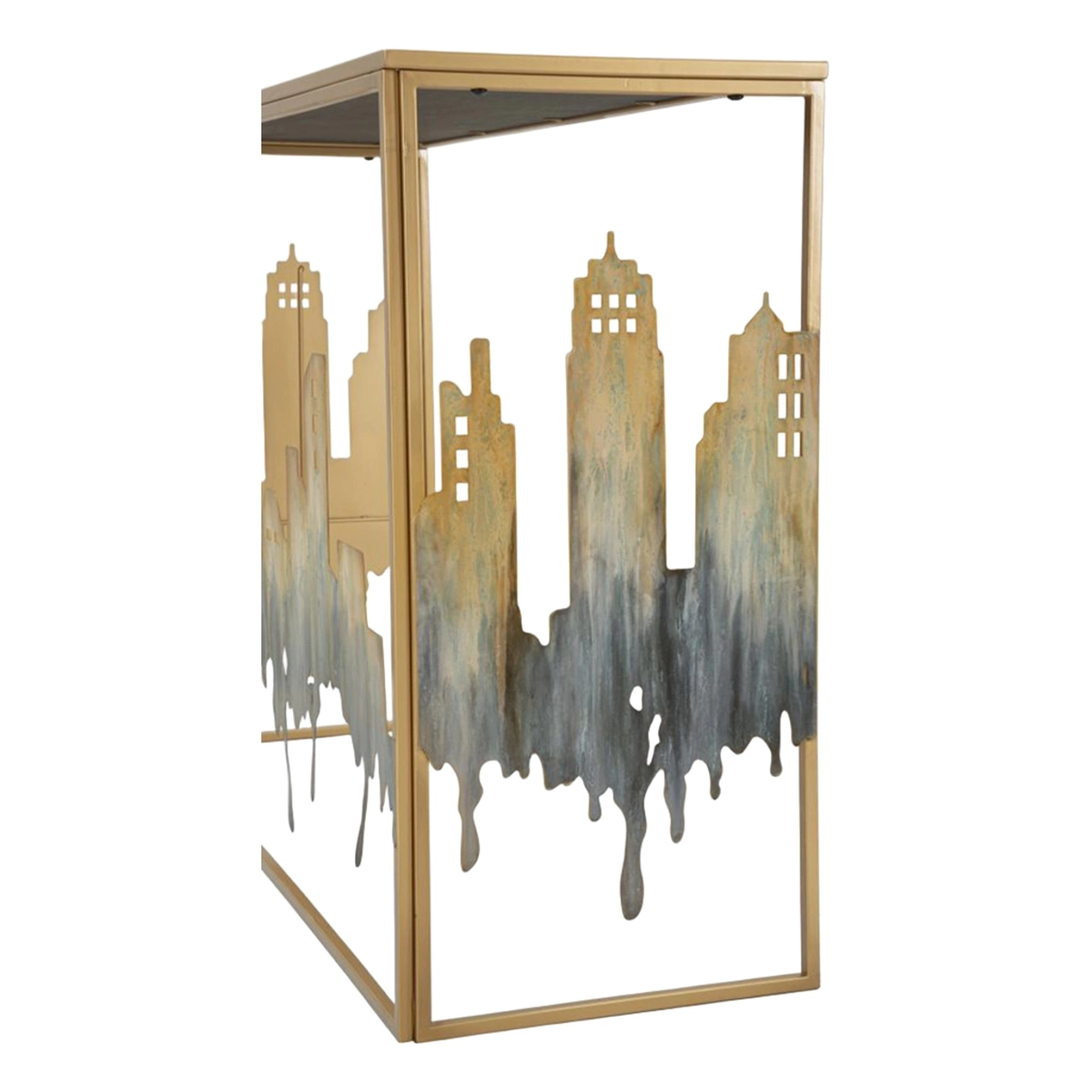 City Rectangular Entryway Console Table in Metallo and Mirror Glass — 8
