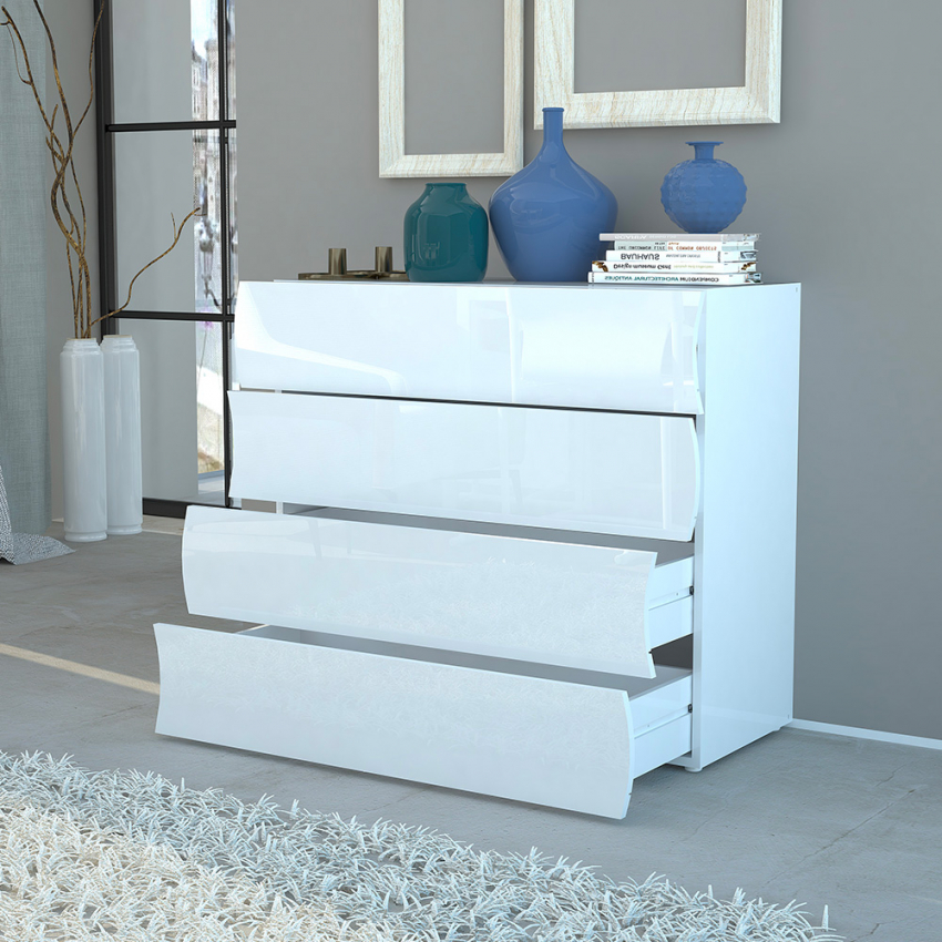 Onda Draw White Gloss 4-Drawer Bedroom Dresser, 100cm Design — 3