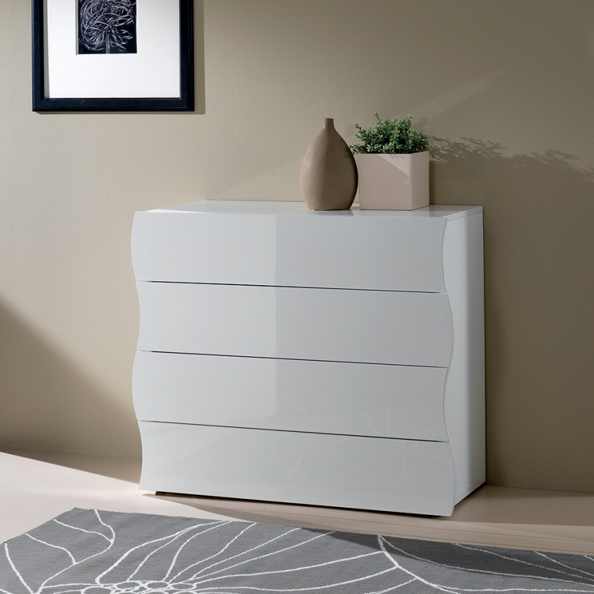 Onda Draw White Gloss 4-Drawer Bedroom Dresser, 100cm Design — 2