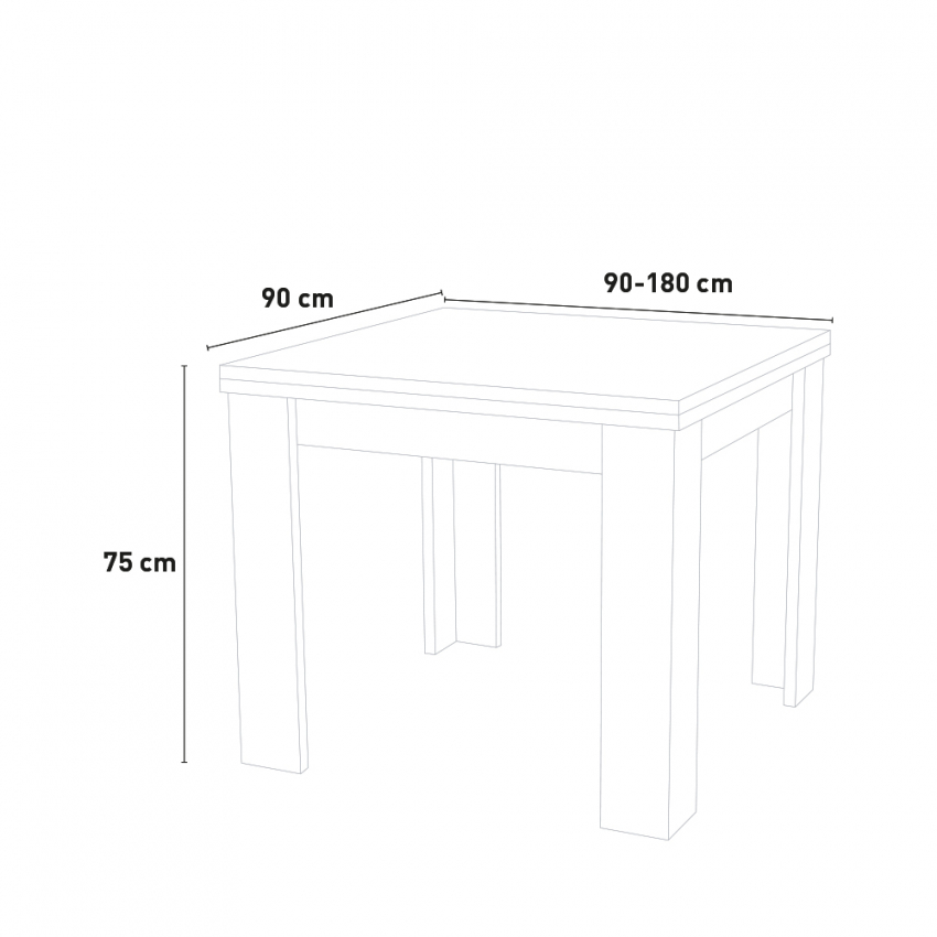 Jesi Raw Modern Extendable Flip-Top Dining Table 90-180x90cm — 5