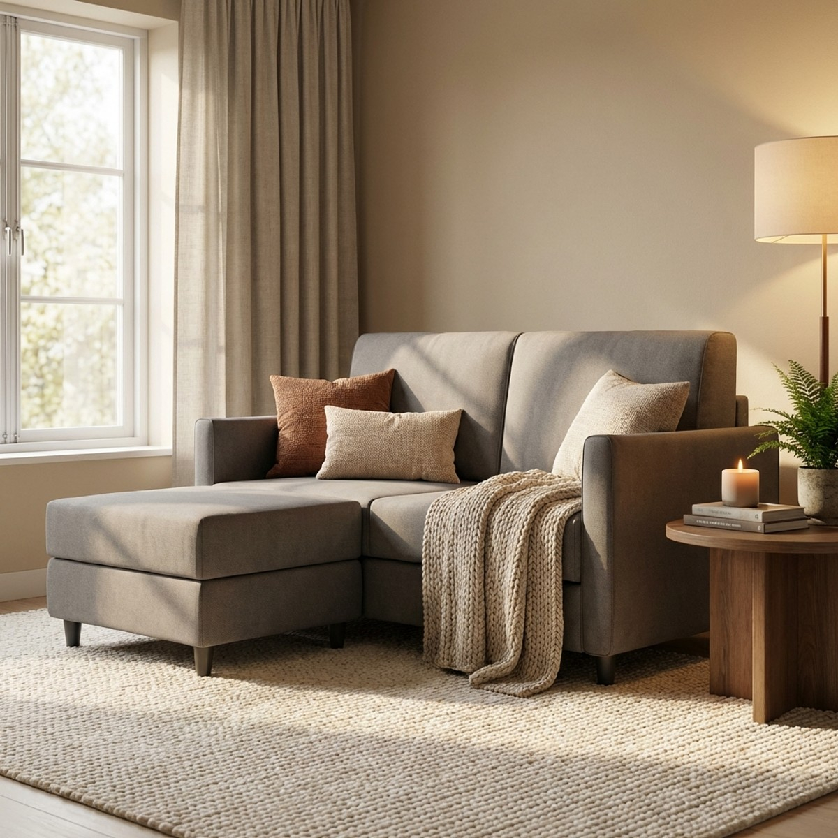 2 seater fabric sofa 158cm with footrest pouf Karay — 2
