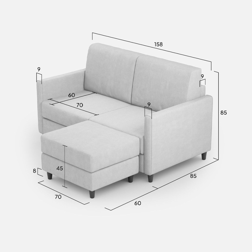 2 seater fabric sofa 158cm with footrest pouf Karay — 9