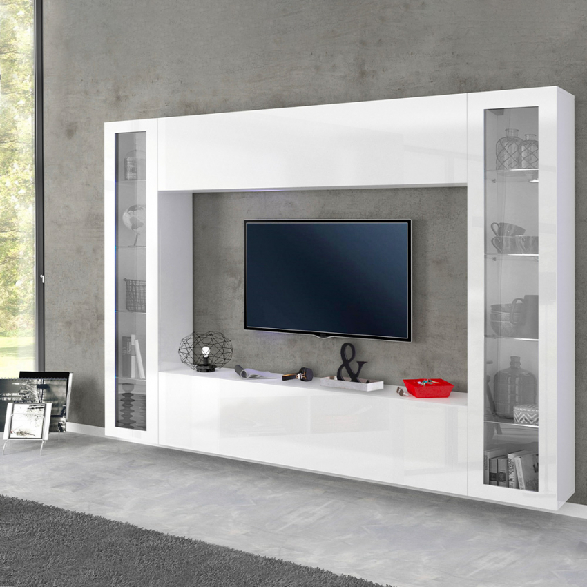 Modern Living Room TV Wall Unit with Hanging Cabinet and 2 Display Cabinets Joy Frame — 2