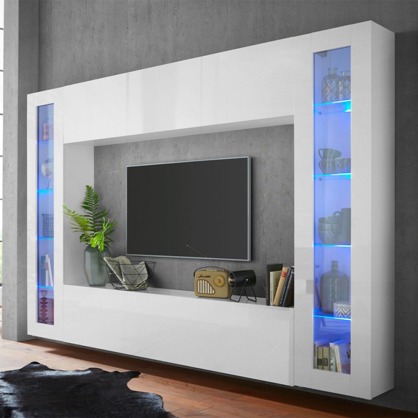 Modern Living Room TV Wall Unit with Hanging Cabinet and 2 Display Cabinets Joy Frame — 3
