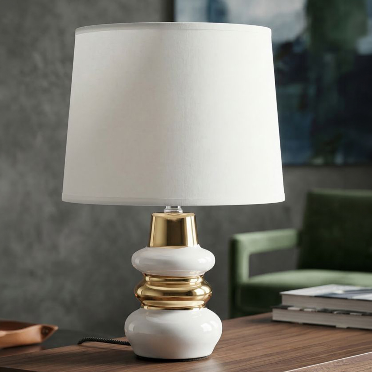 Liara Ceramic Table Lamp with Fabric Lampshade — 2