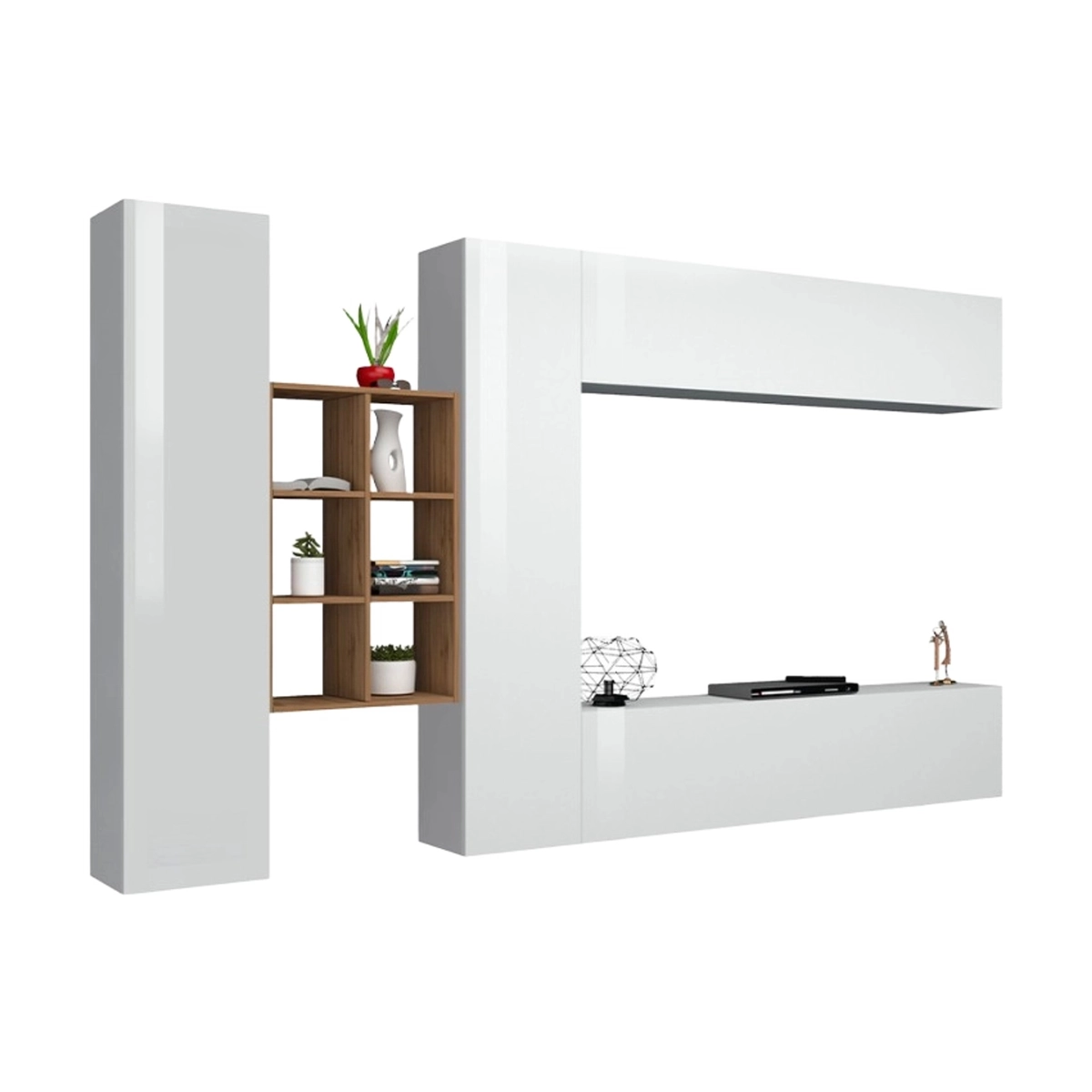 Modern White Living Room Wall Unit with TV Stand and Bookcase Sid WH — 1