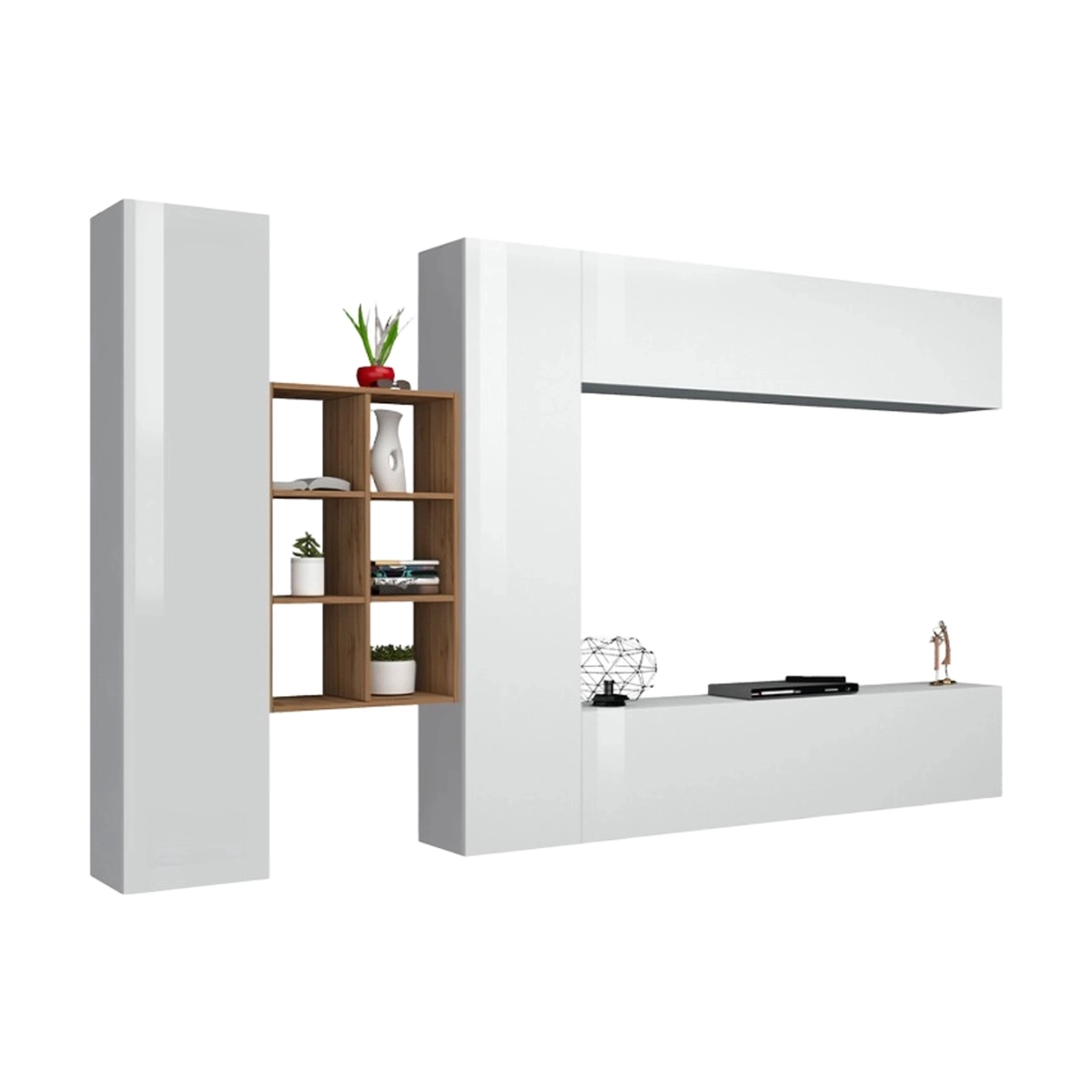 Modern White Living Room Wall Unit with TV Stand and Bookcase Sid WH — 5