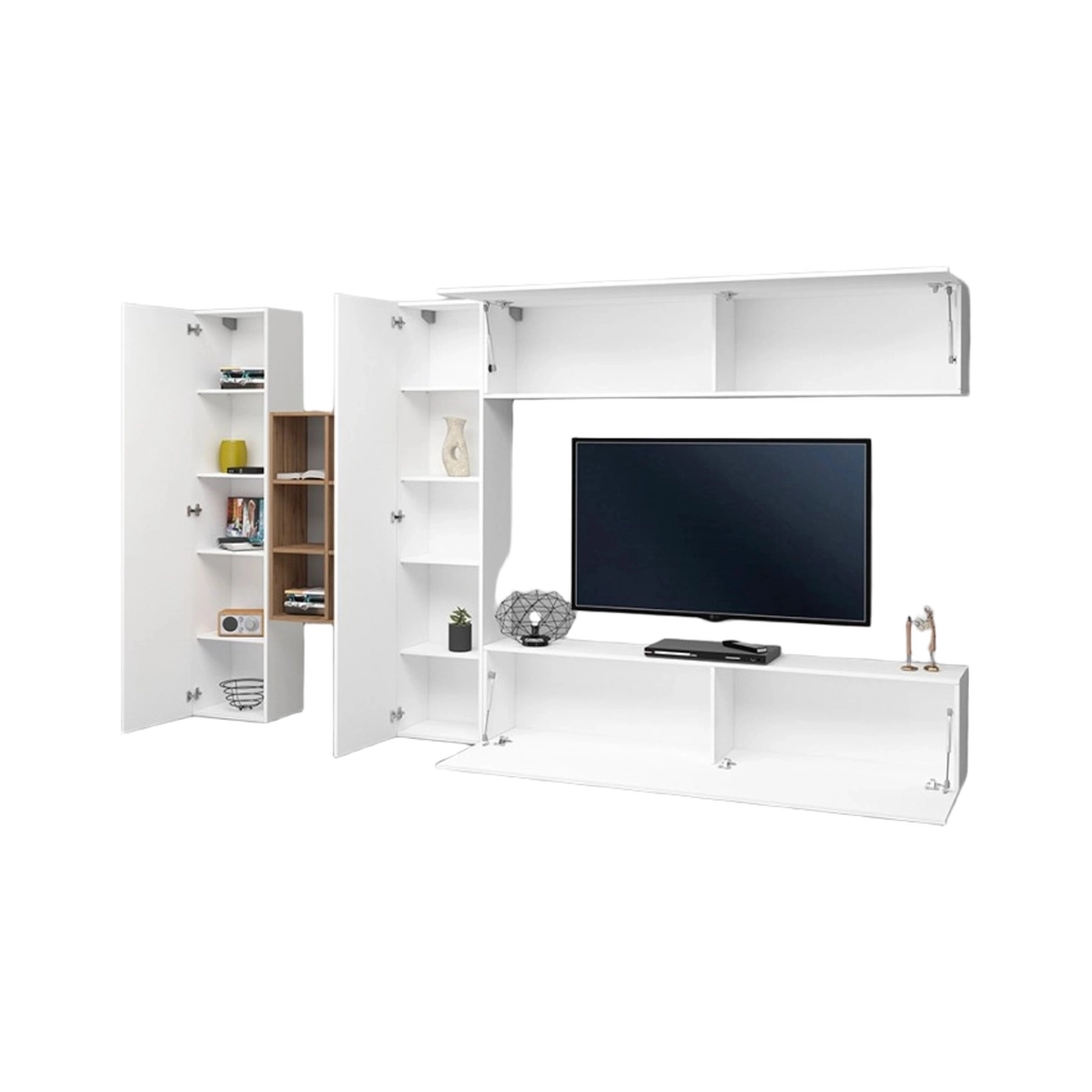 Modern White Living Room Wall Unit with TV Stand and Bookcase Sid WH — 8