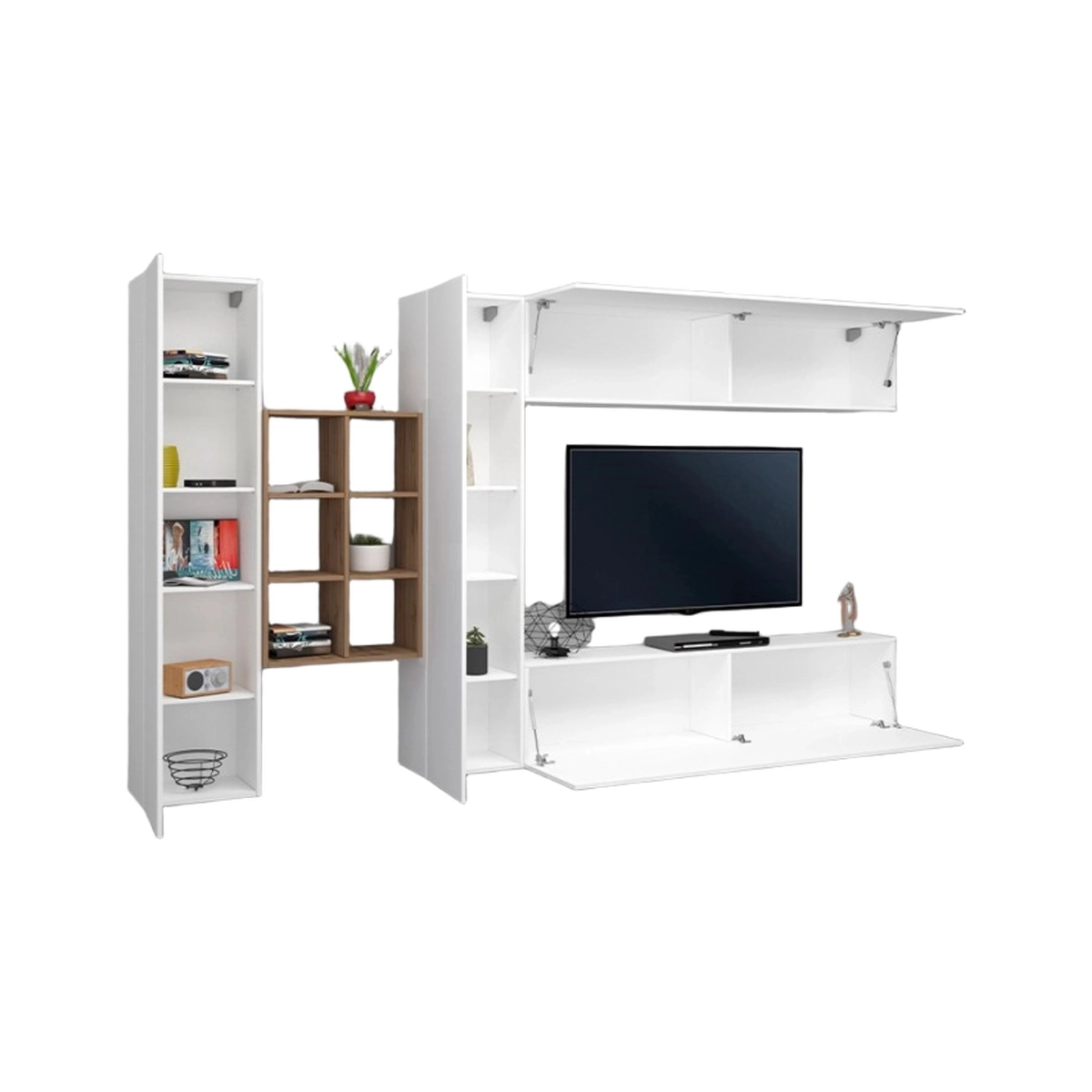 Modern White Living Room Wall Unit with TV Stand and Bookcase Sid WH — 7