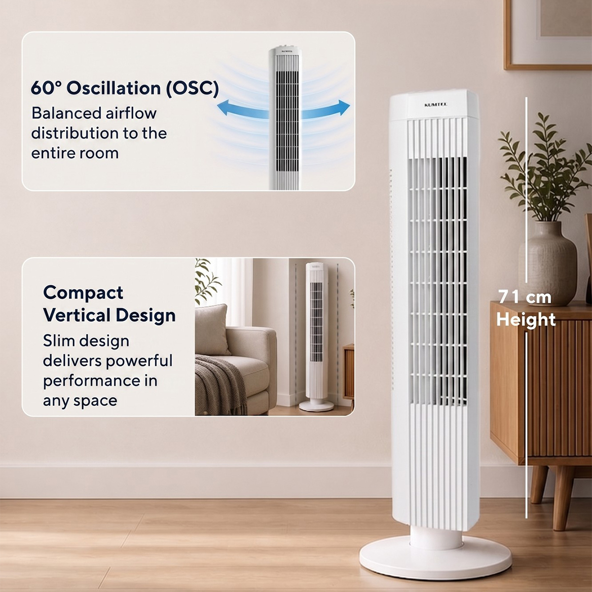Ventilatore a colonna oscillante 50 W Virel