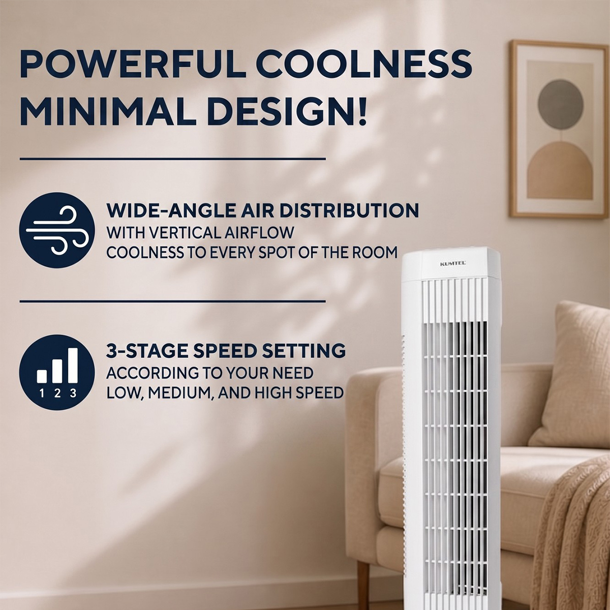 Ventilatore a colonna oscillante 50 W Virel