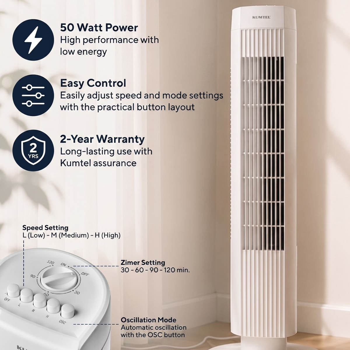 Ventilatore a colonna oscillante 50 W Virel