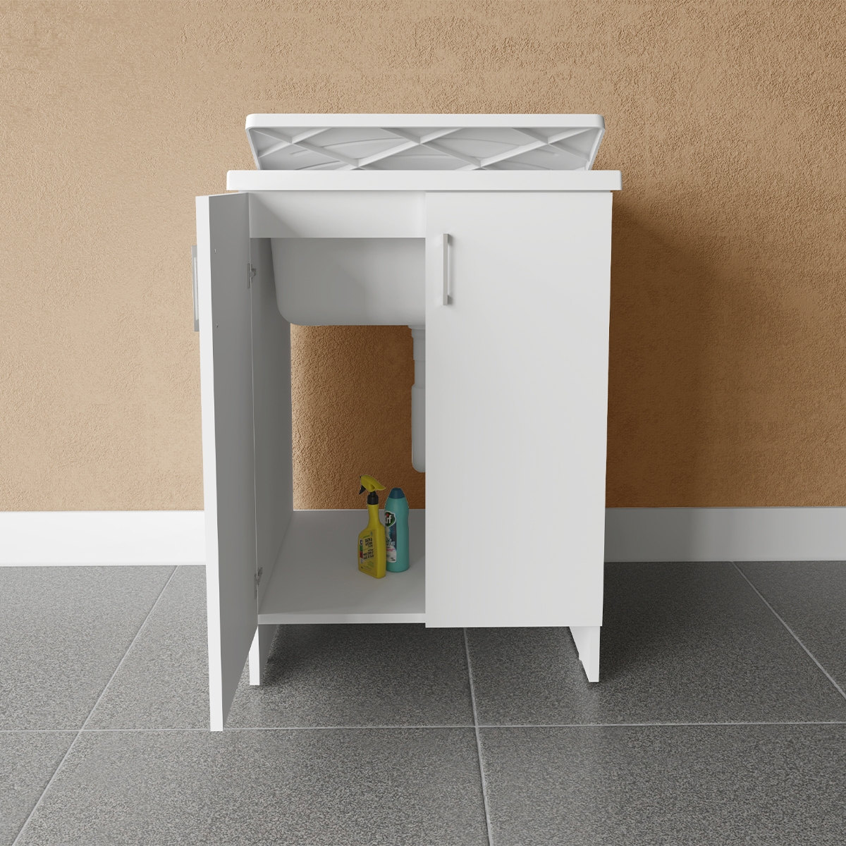 Laundry cabinet with 2 doors and polypropylene sink Negrari 7002AK — 4