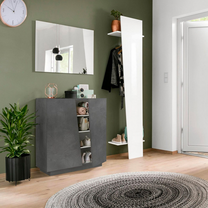 Modern design shoe cabinet 2 flap doors for 16 pairs of shoes in glossy white Vega Carry Ardesia — 3