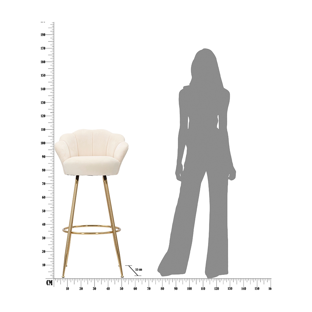High Bar and Kitchen Velvet Stool with Flower Backrest Gold Legs Vienna — 10