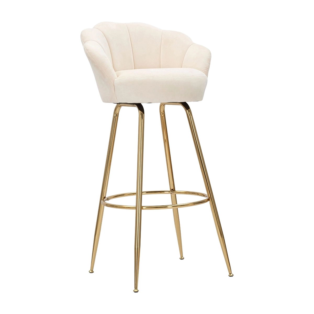 High Bar and Kitchen Velvet Stool with Flower Backrest Gold Legs Vienna — 3
