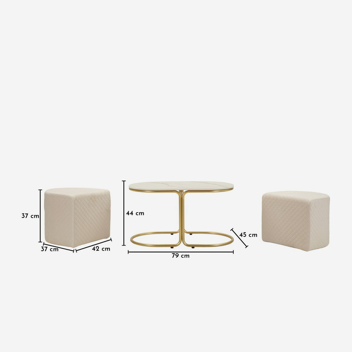 Modern Coffee Table with 2 Matching Ottomans Relax — 3