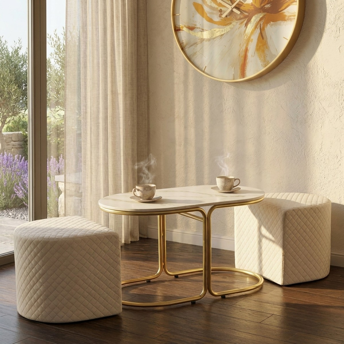 Modern Coffee Table with 2 Matching Ottomans Relax — 2