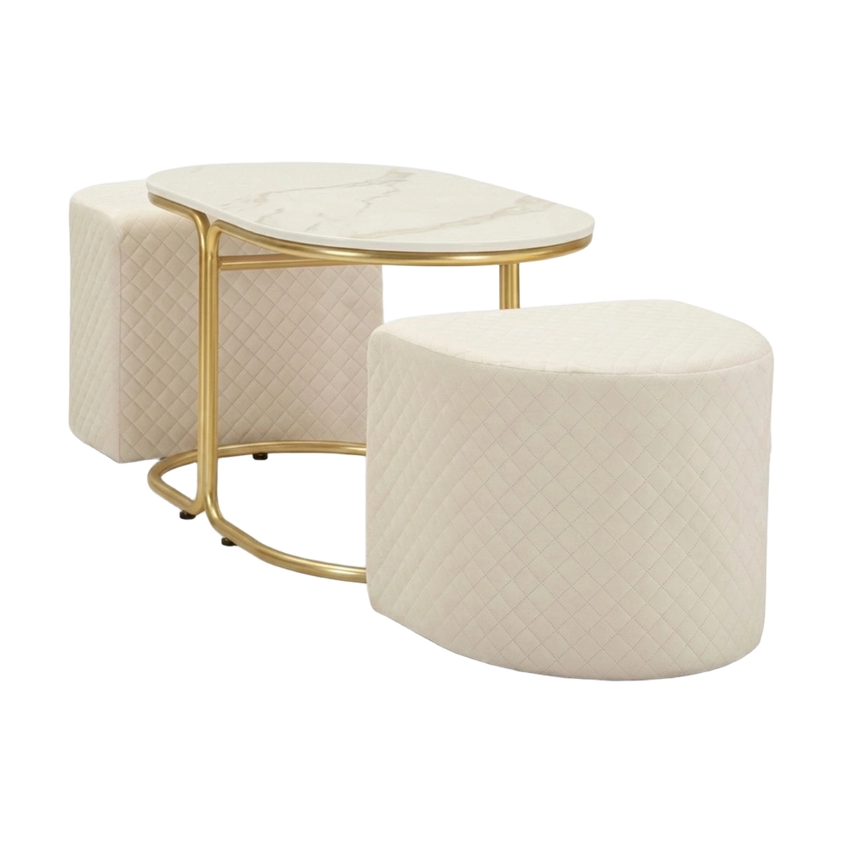 Modern Coffee Table with 2 Matching Ottomans Relax — 5