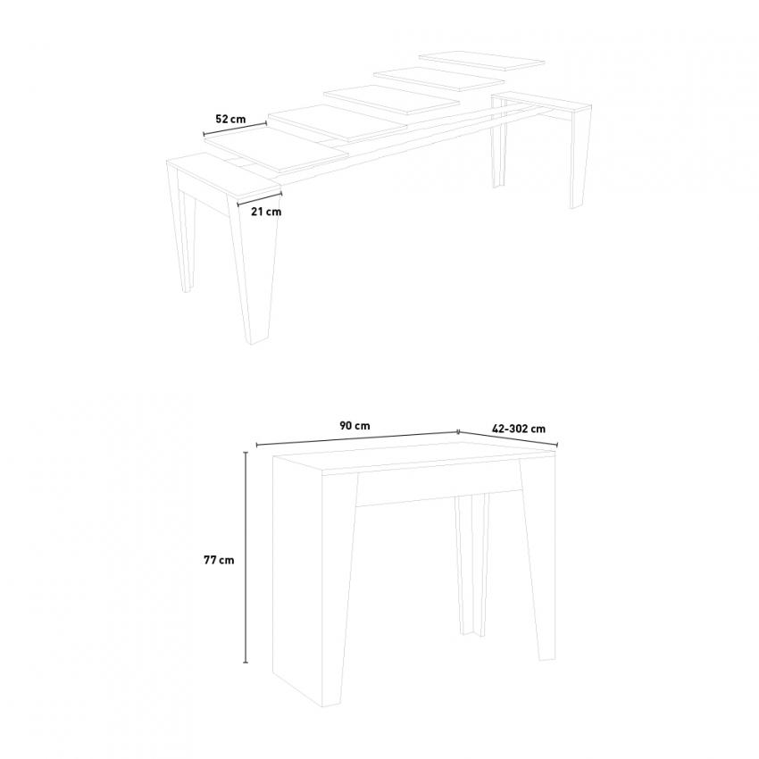 Extending console table 90x42-302cm white ash wood dining table Isotta — 5
