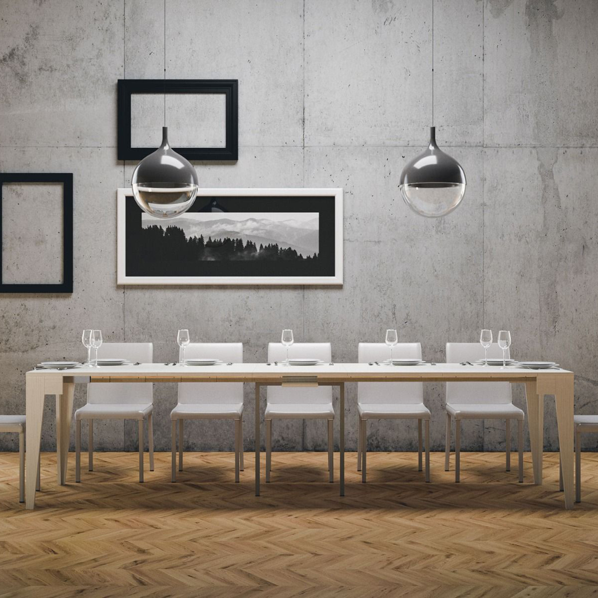 Extending console table 90x42-302cm white ash wood dining table Isotta — 3