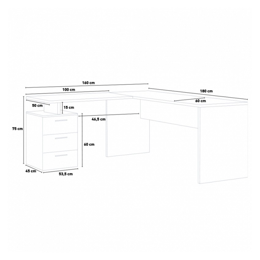 Modern Corner Office Desk in Wood with 3 Drawers New Selina WD — 13