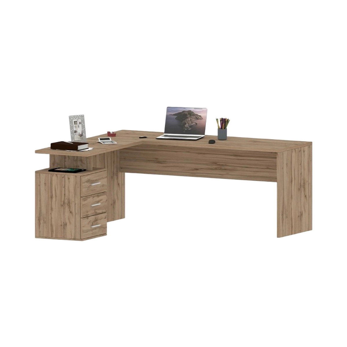 Modern Corner Office Desk in Wood with 3 Drawers New Selina WD — 5