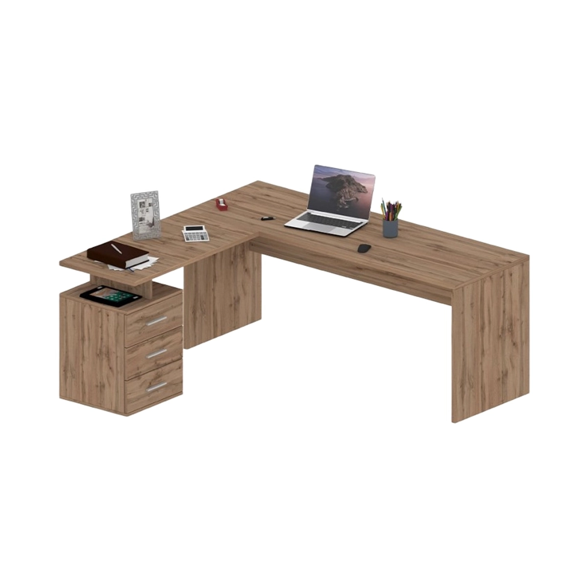 Modern Corner Office Desk in Wood with 3 Drawers New Selina WD — 4